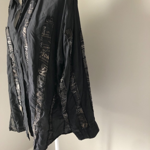 Vintage Chico’s Silk Black/Newsprint Stripe Button Up Blouse - Picture 8 of 9